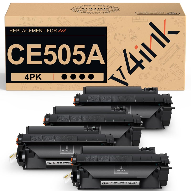 v4ink 4PK Compatible Toner Cartridge Replacement for HP 05A CE505A Toner Cartridge Black Ink for HP P2035 P2035n P2030 P2055 P2055d P2055dn Pro 400 M401n M401dne M401dw M425dn M425dw Printer - Image 1